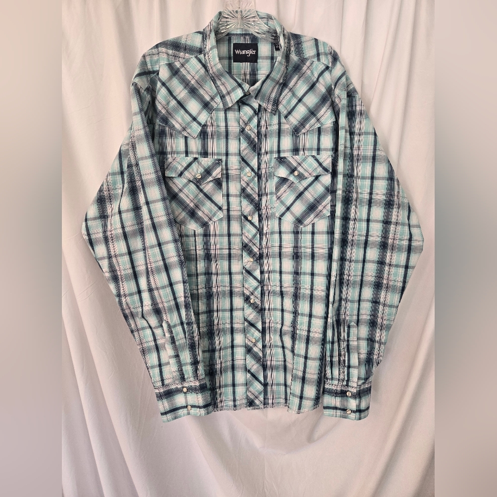 Wrangler Blue Plaid Snap-Up Long Sleeve Shirt Western Size XXL